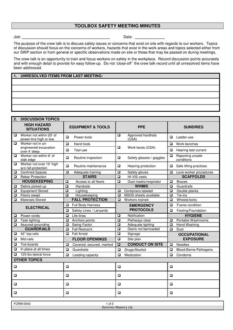 toolbox safety meetings sample